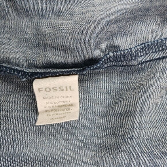Fossil Dark Wash Stretch Chambray Skirt Siz 31 Chino Style Pockets Elastic Waist - Picture 5 of 7